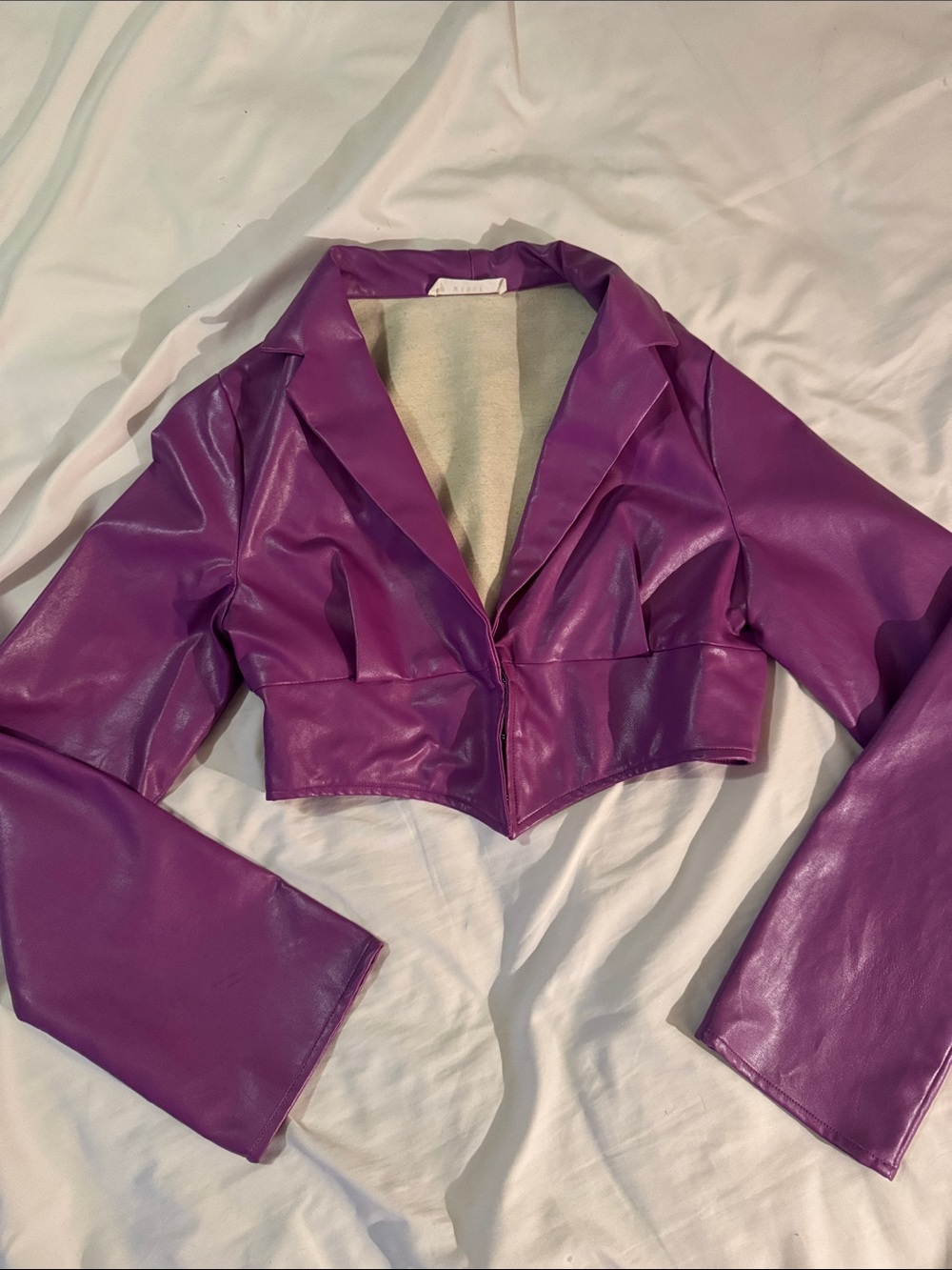 Cropped Purple Faux Leather Jacket